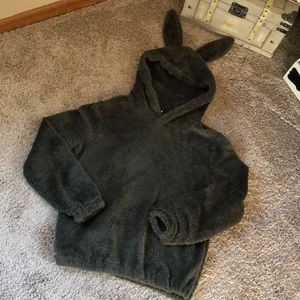 OLIVE GREEN BUNNY EARS TEDDY BEAR FUZZY HOODIE